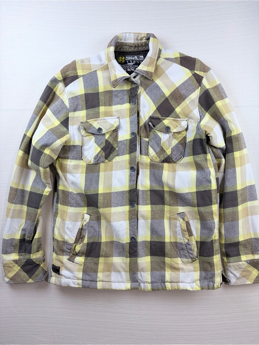 Quiksilver Yellow, Gray & White Plaid Shirt Jacket